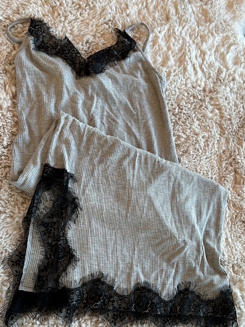 SANS SOUCI Dress Slip Rayon Lace Black Gray Size Large
